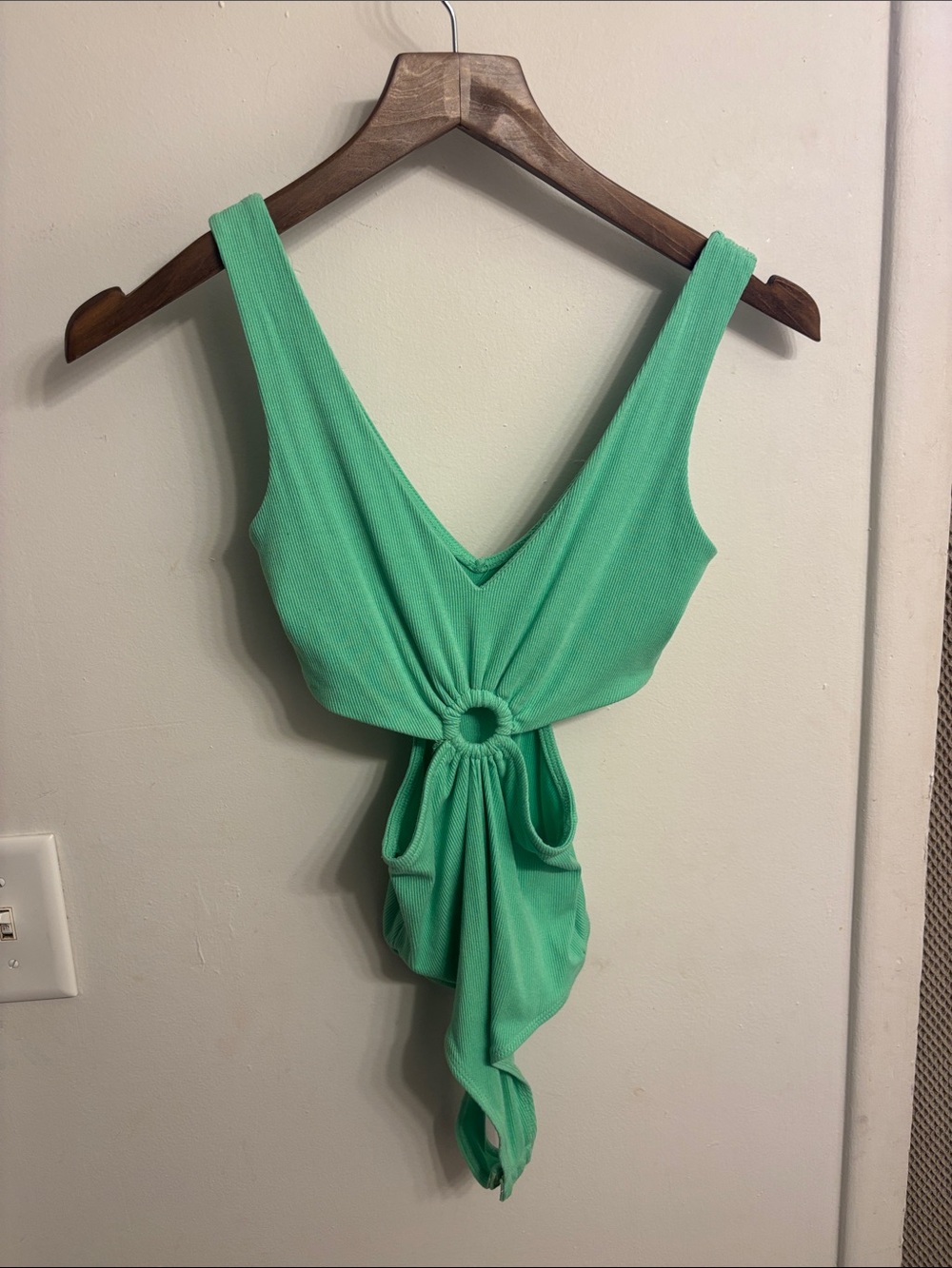 wild fable Green Ribbed Cutout One-Piece Tank
